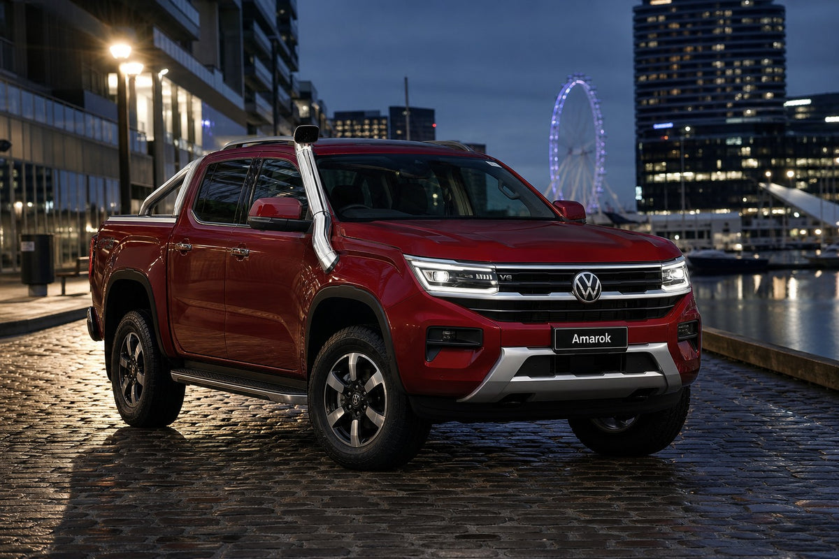 Deep cherry Volkswagen Amarok with stainless Roar 4x4 snorkel fitted