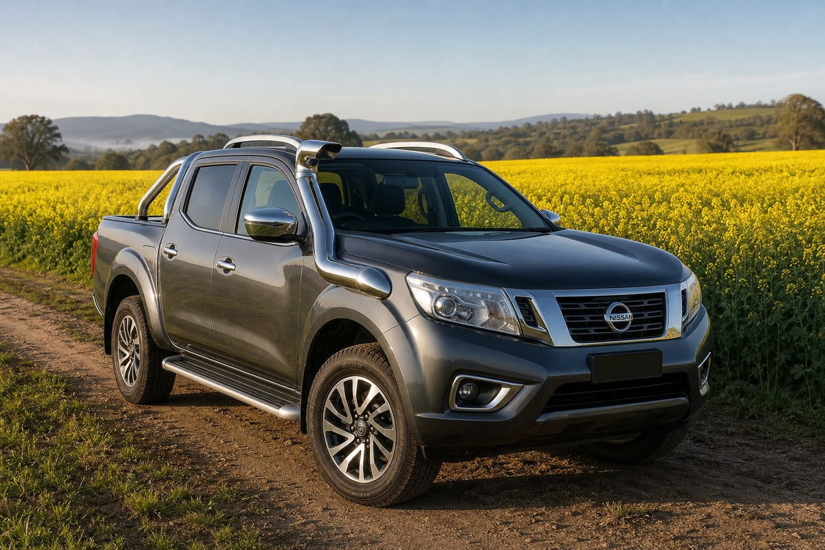Twilight Grey Nissan Navara NP300 with stainless Roar 4x4 snorkel fitted