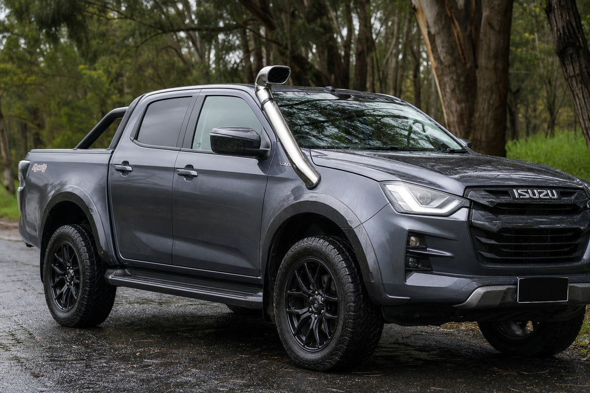 Graphite Isuzu D-Max with stainless Roar 4x4 snorkel fitted